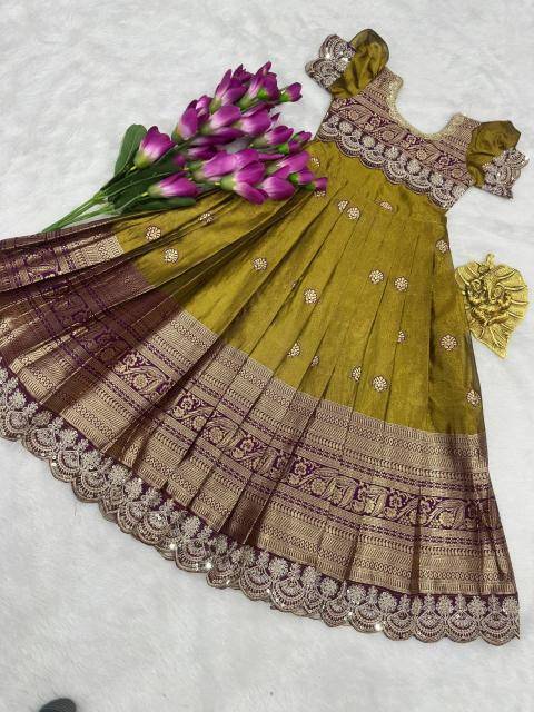 kids gown Simmer silk Yellow Affordable kids wear wholesale in Kolkata